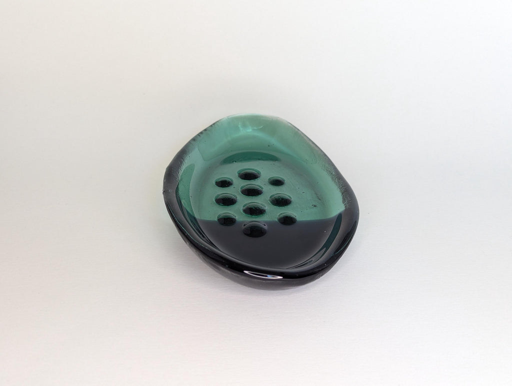 Handmade Fused Glass Soap Dish – Navy Teal Color Block Bathroom Decor