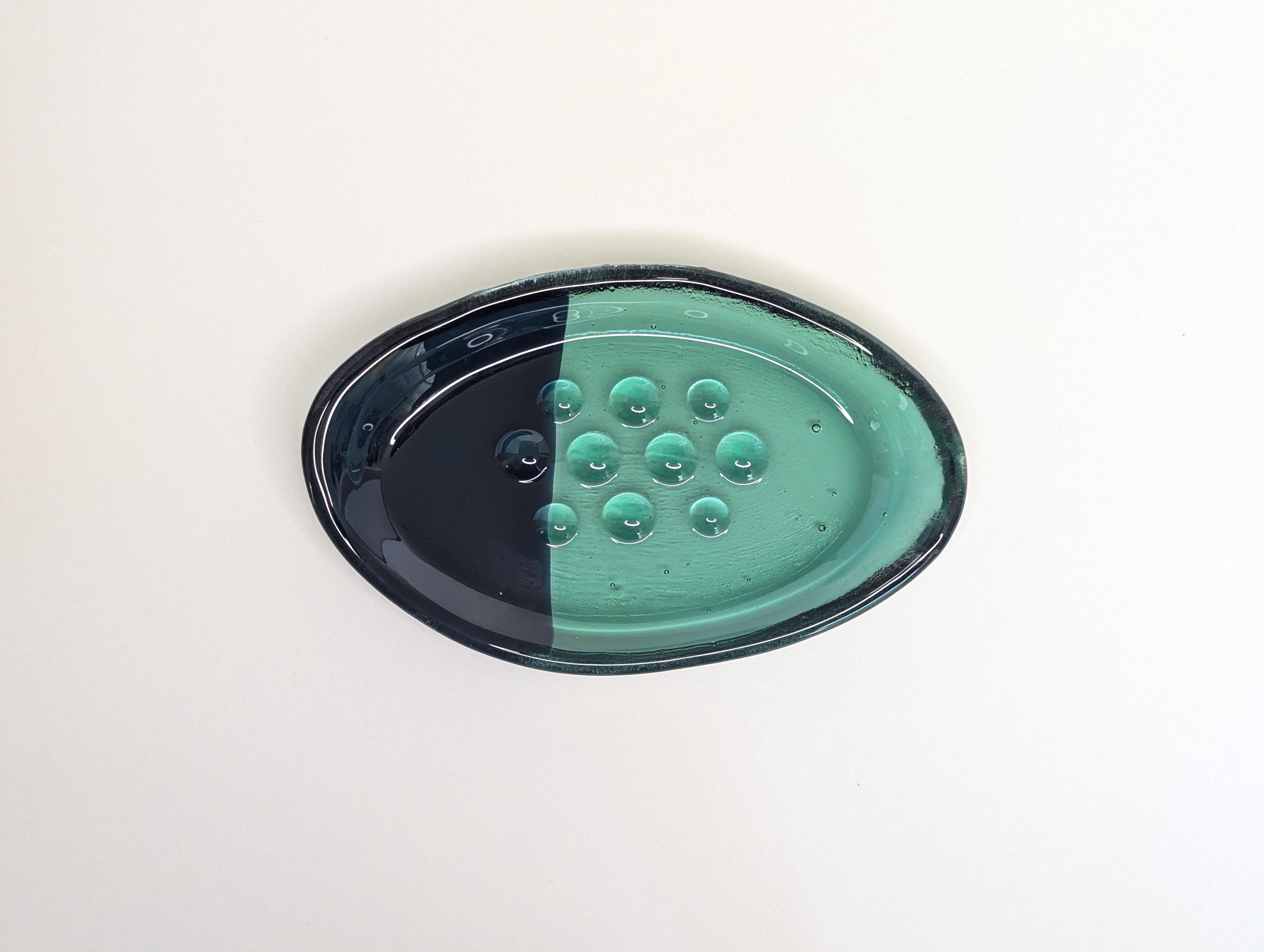 Handmade Fused Glass Soap Dish – Navy Teal Color Block Bathroom Decor