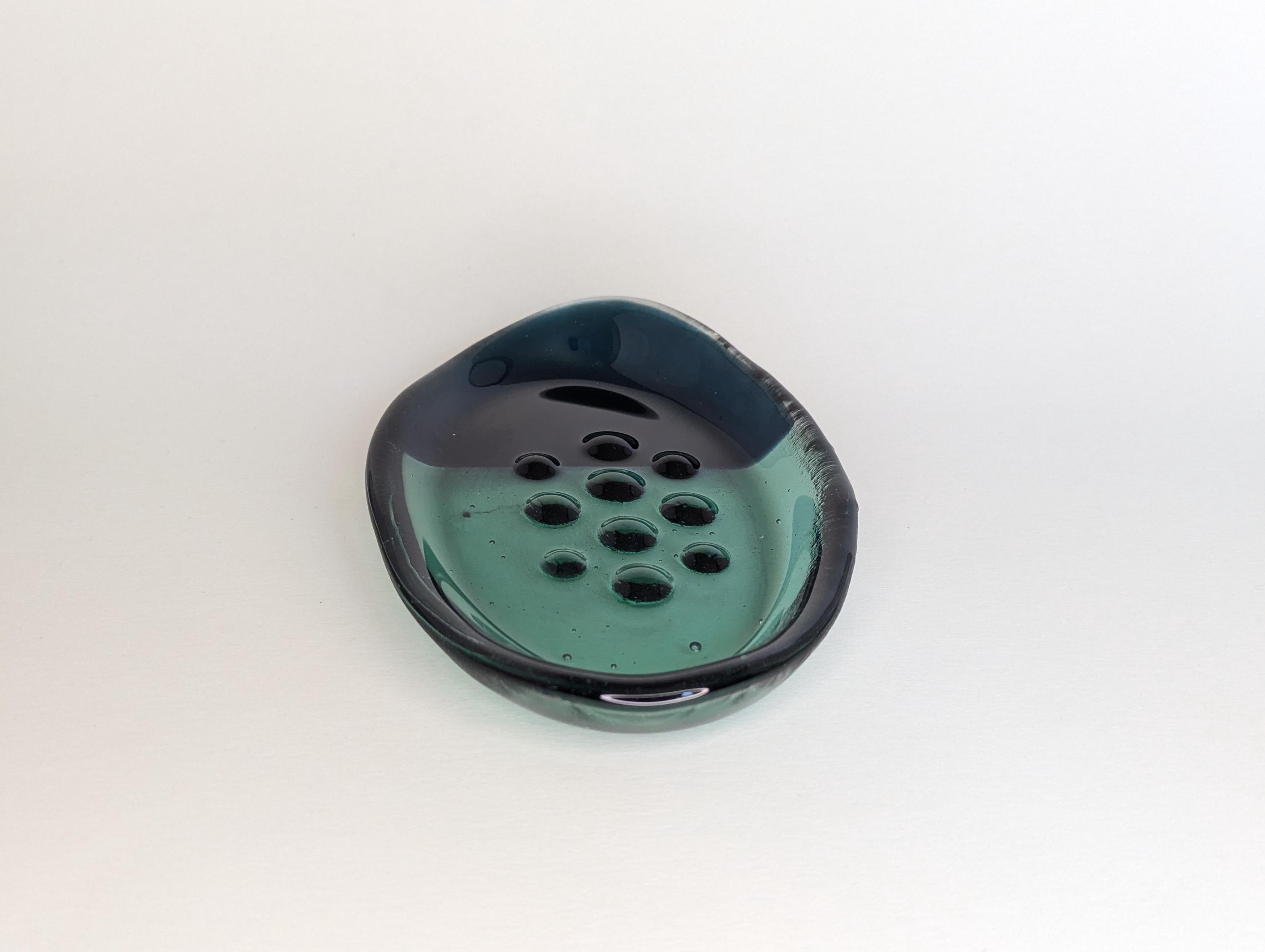 Handmade Fused Glass Soap Dish – Navy Teal Color Block Bathroom Decor