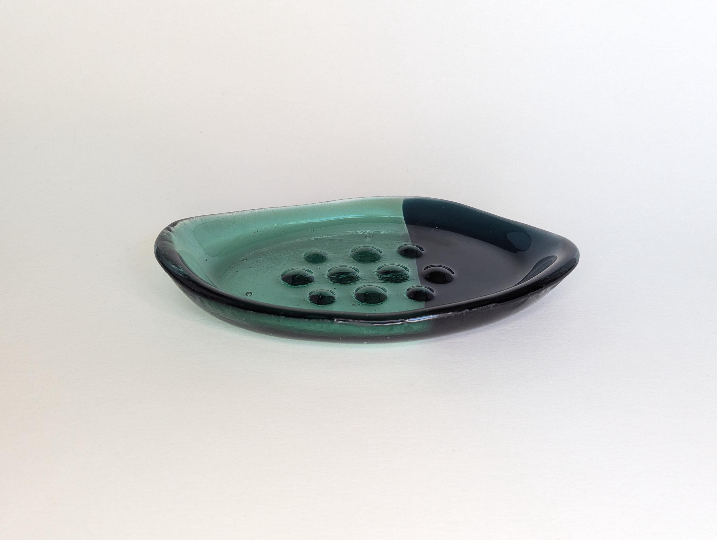 Handmade Fused Glass Soap Dish – Navy Teal Color Block Bathroom Decor