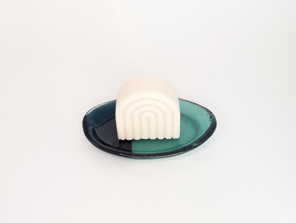Handmade Fused Glass Soap Dish – Navy Teal Color Block Bathroom Decor