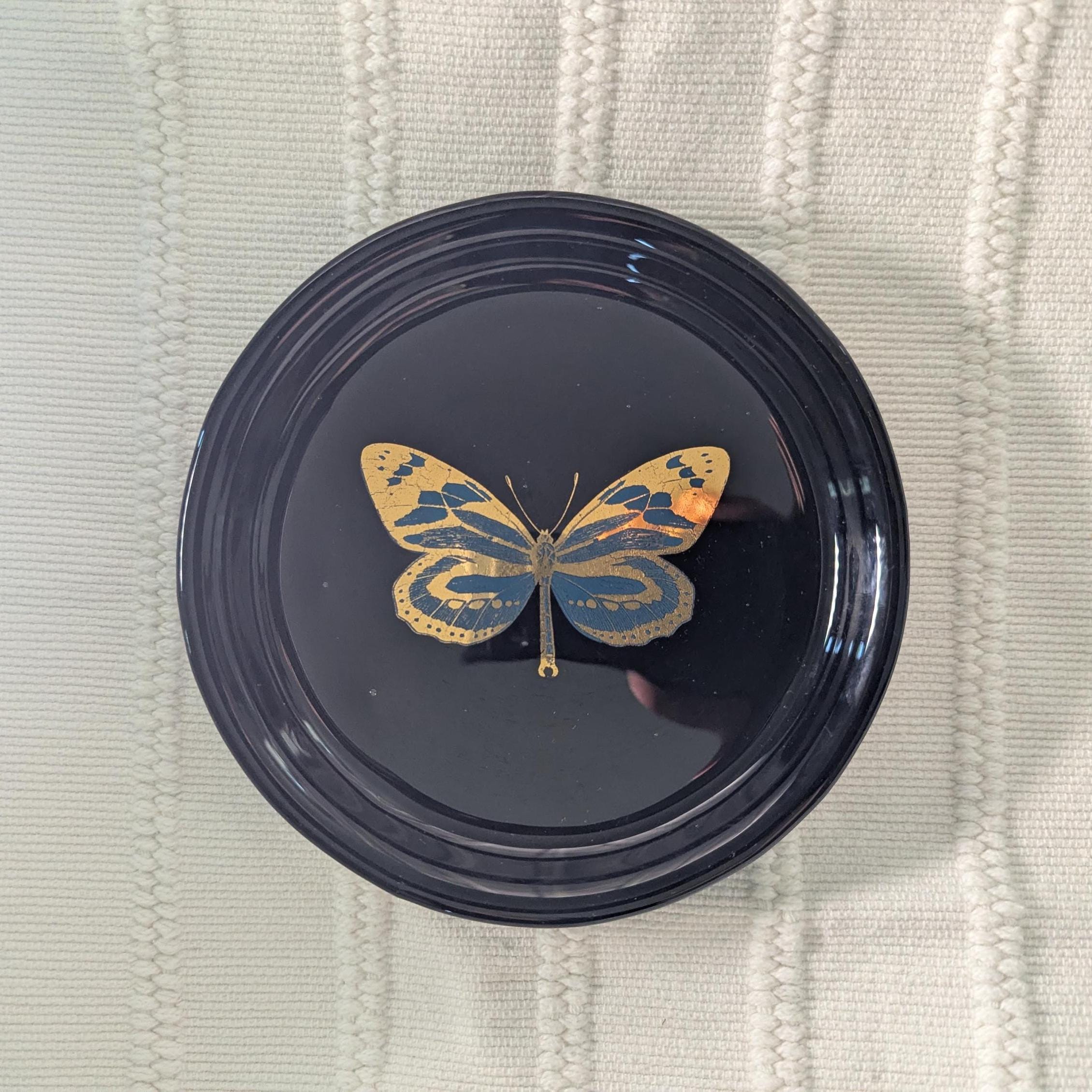 Gilded Butterfly Black Glass Trinket Dish