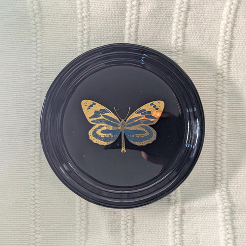 Gilded Butterfly Black Glass Trinket Dish