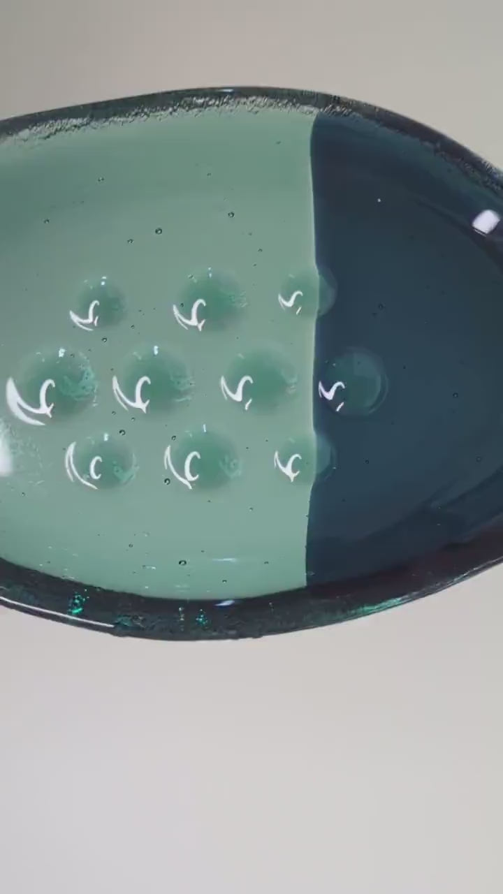 Handmade Fused Glass Soap Dish – Navy Teal Color Block Bathroom Decor