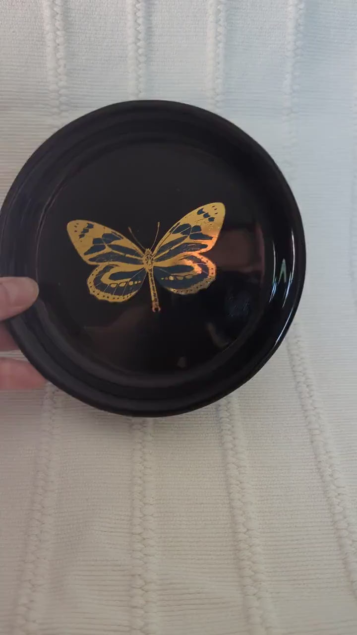 Gilded Butterfly Black Glass Trinket Dish